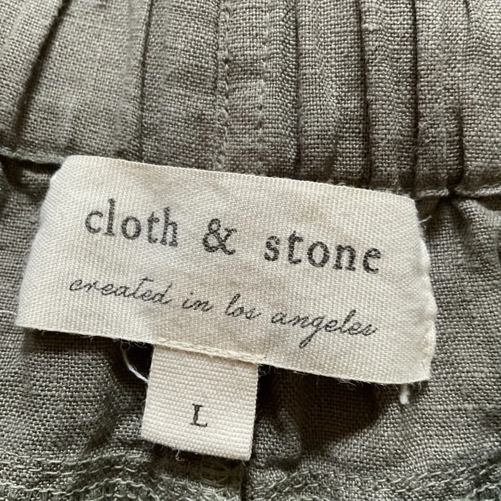 Cloth & Stone Linen Wide Leg Pants Olive Green Cropped Paperbag Waist